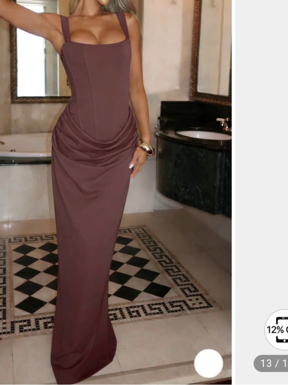 MICAS Brown Small Tie Back Ruched Sleeveless Maxi Dress